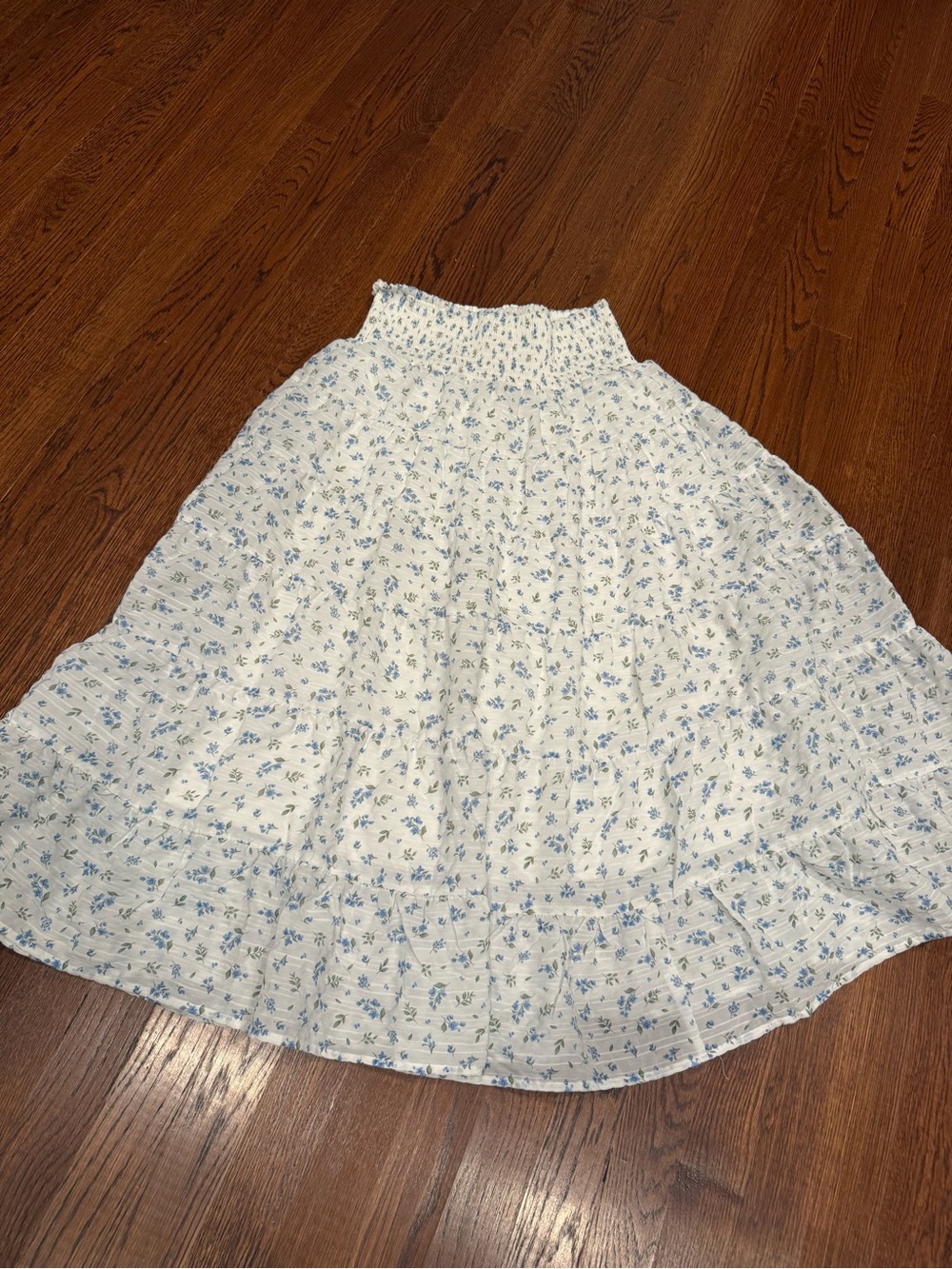 Altard State smock Waist White Floral Midi Skirt with Blue Print